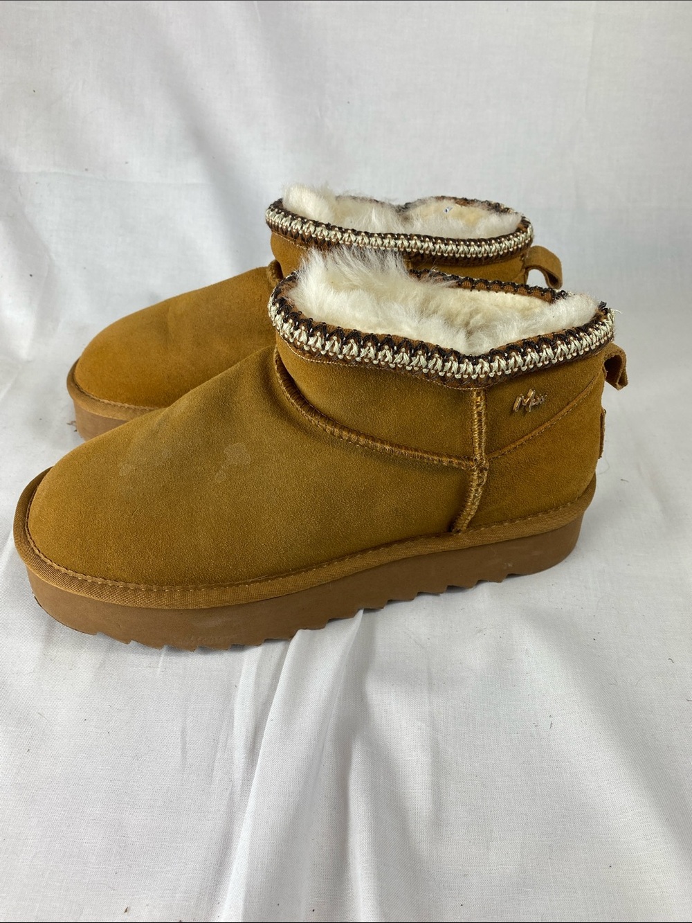 Mexx Chestnut Suede Shearling-Lined Ankle Booties